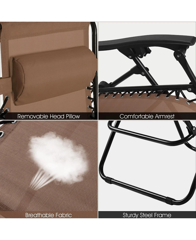 Slickblue 2 Pieces Folding Lounge Chair with Zero Gravity