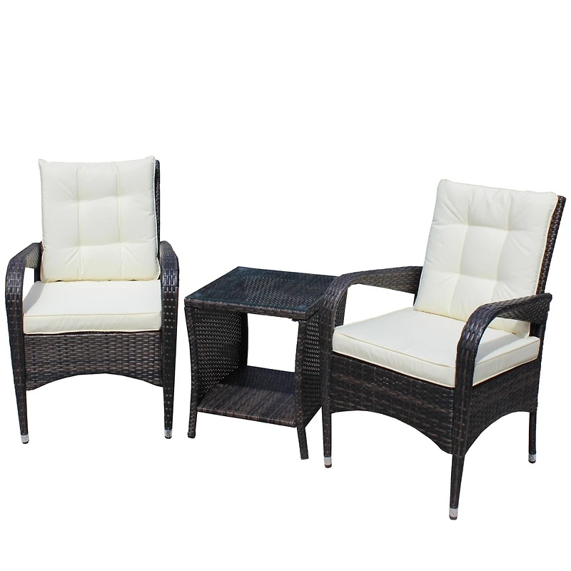 Simplie Fun Outdoor patio Furniture sets 3 piece Conversation set wicker Rattan Sectional Sofa With Seat Cushions(Beige Cushion)