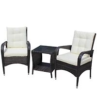 Simplie Fun Outdoor patio Furniture sets 3 piece Conversation set wicker Rattan Sectional Sofa With Seat Cushions(Beige Cushion)