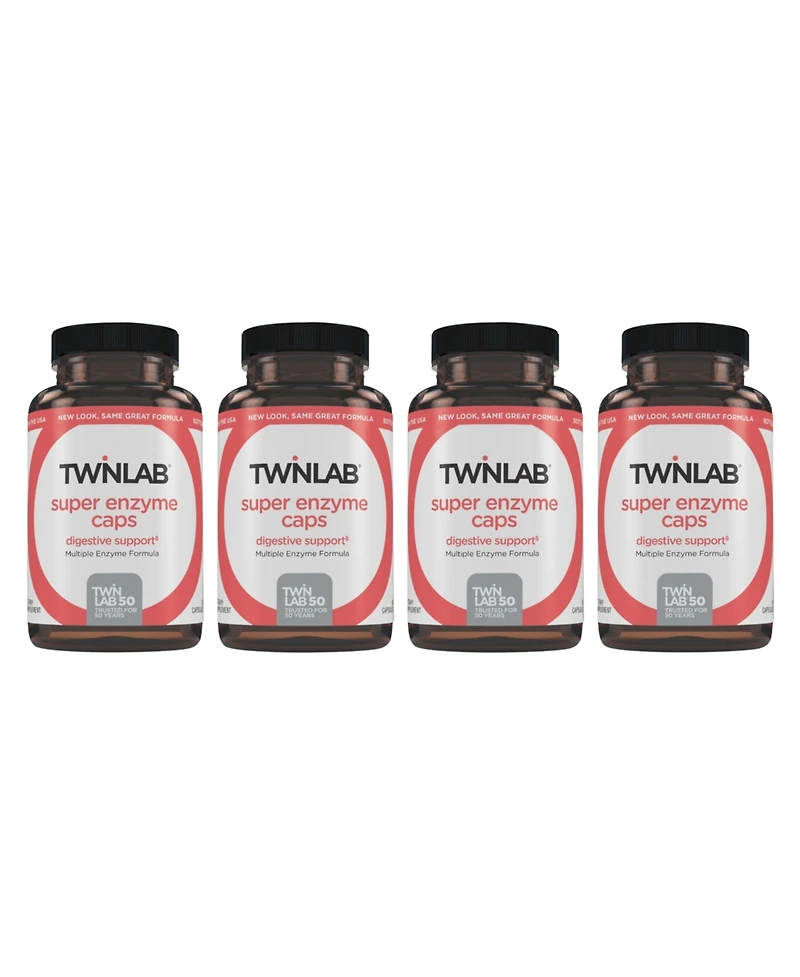 Twinlab Super Enzyme Caps - Constipation Supplement with Digestive Enzymes - 50 Capsules (Pack of 4)