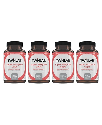 Twinlab Super Enzyme Caps - Constipation Supplement with Digestive Enzymes - 50 Capsules (Pack of 4)