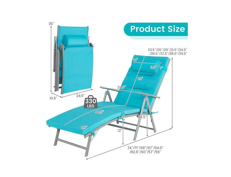 Slickblue Folding Chaise Lounge Chair Outdoor Reclining Chair for Backyard-Tuiquoise
