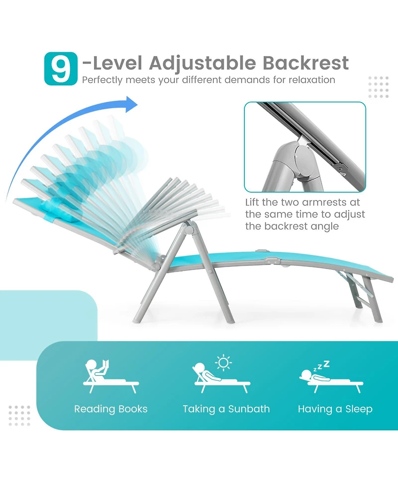 Slickblue Folding Chaise Lounge Chair Outdoor Reclining Chair for Backyard-Tuiquoise