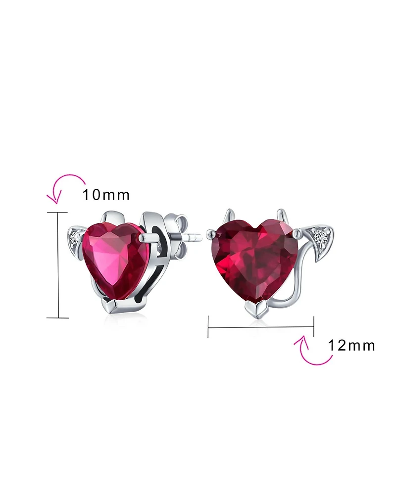 Bling Jewelry Promise Valentine Red Cz Devil Heart Shape Cubic Zirconia Stud Earrings Rose Gold Plated Sterling Silver
