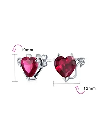 Bling Jewelry Promise Valentine Red Cz Devil Heart Shape Cubic Zirconia Stud Earrings Rose Gold Plated Sterling Silver