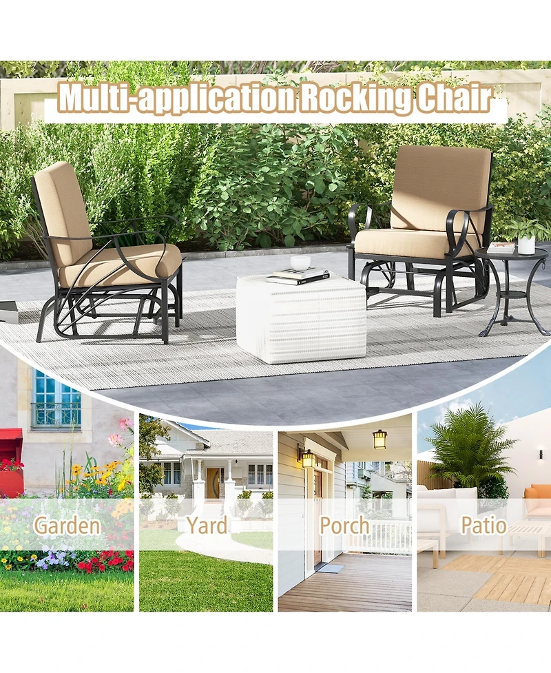2PCS Patio Rocking Chair with Cushion Heavy-Duty Metal Frame Smooth Glider Outdoor