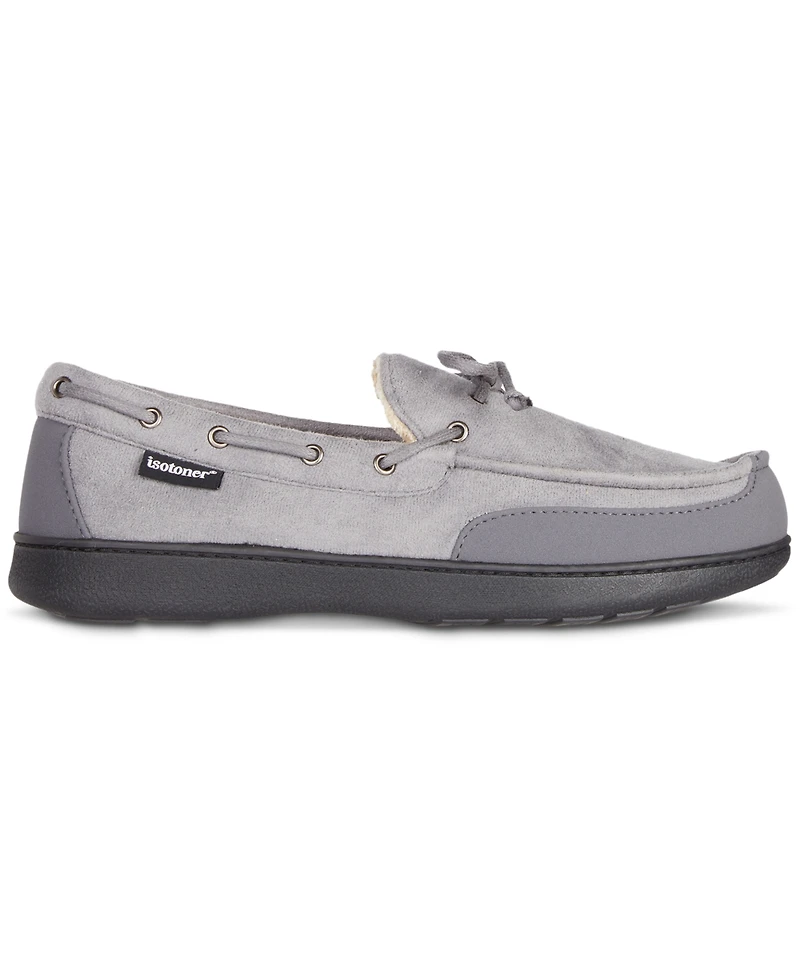 Isotoner Men's Water Repellent Microsuede Carter Boater Moccasin Slipper with Memory Foam