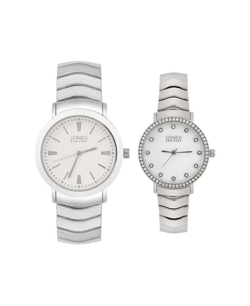 Jones New York Men and Women's Quartz Silver Alloy Watch 34mm and 30mm
