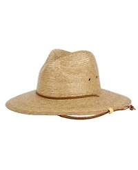 Angela & William Palm Braid Wide Brim Panama Fedora Sun Hat with Chin Cord
