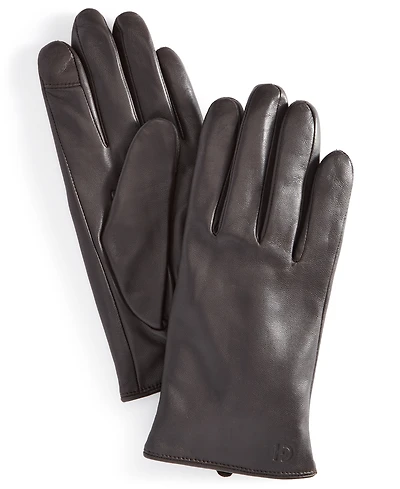 Cole Haan Leather Cashmere Blend Lined Basic Tech Tip Gloves