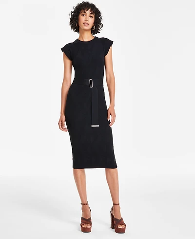 Vince Camuto Women's Textured-Knit Cap-Sleeve Midi Dress