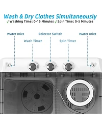 26lbs Portable Semi-automatic Twin Tub Washing Machine with Drain Pump
