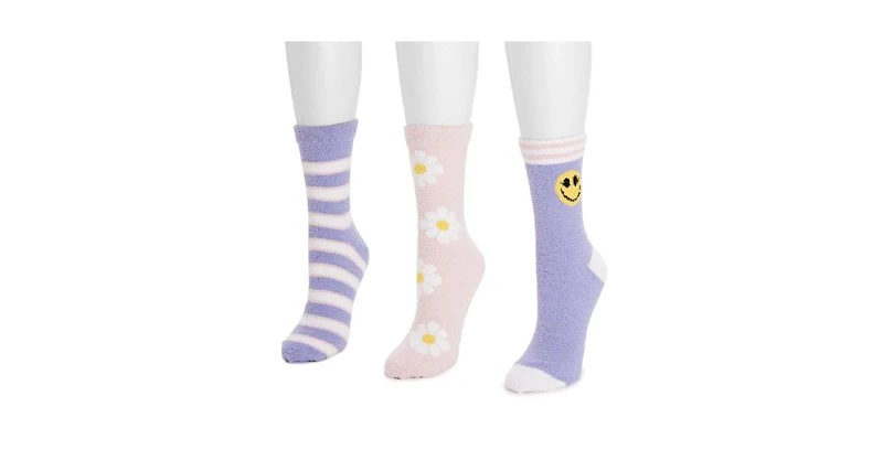 Muk Luks Women's 3 Pack Cozy Compression Crew Socks