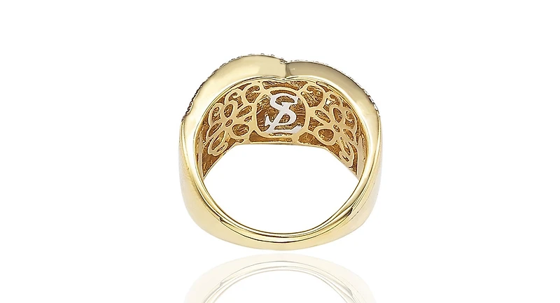 Suzy Levian Sterling Silver Cubic Zirconia Brown and White Crossover Ring