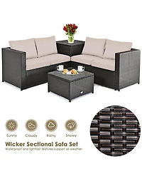 8PCS Outdoor Patio Rattan Furniture Set Cushioned Loveseat Storage Table