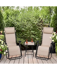 Slickblue 3 Pieces Folding Portable Zero Gravity Reclining Lounge Chairs Table Set