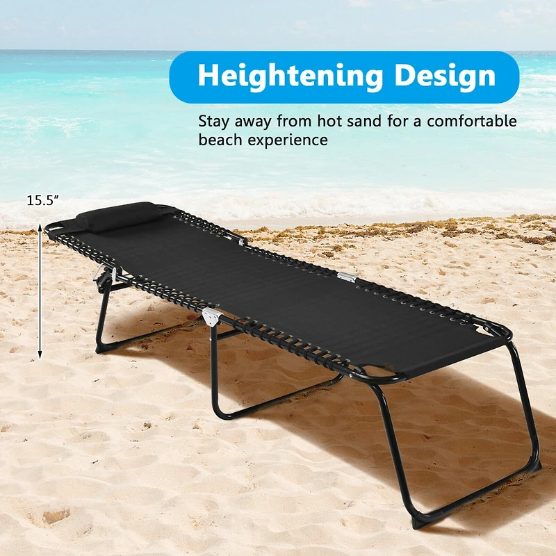 Slickblue Folding Heightening Design Beach Lounge Chair with Pillow for Patio