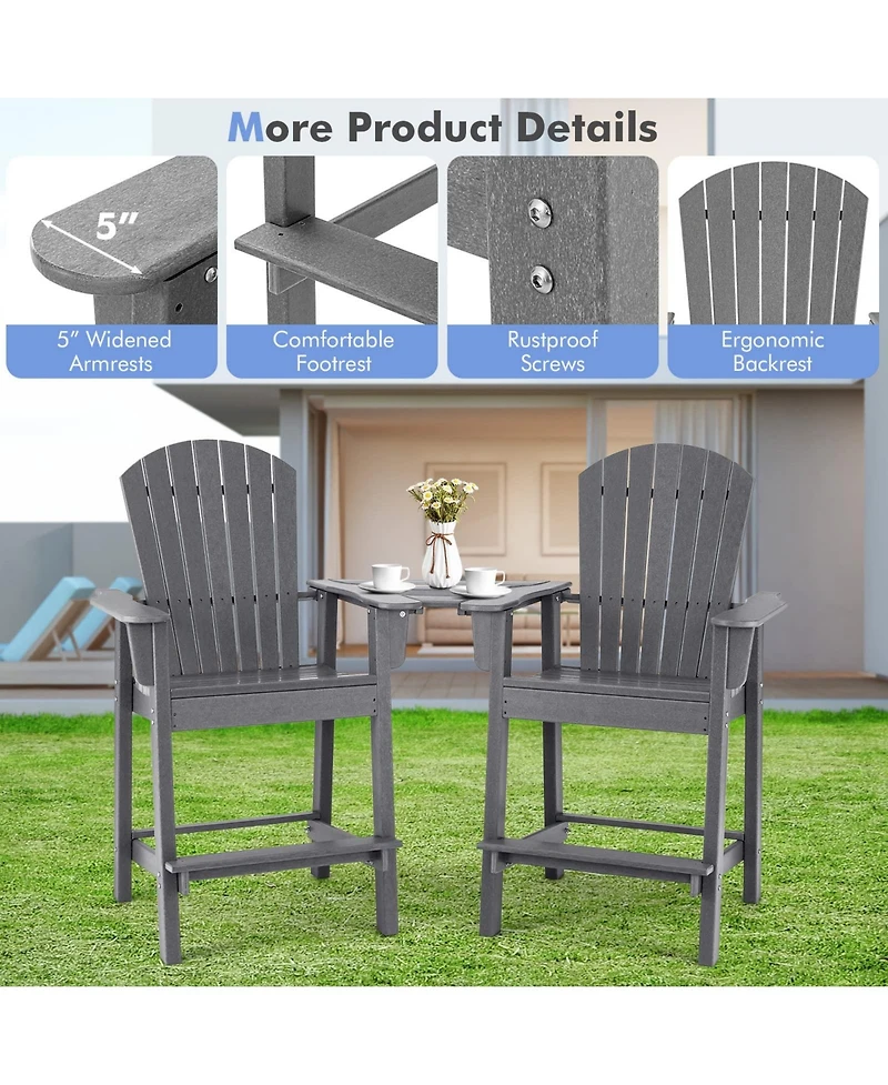 Vebreda 2 Pieces Hdpe Tall Adirondack Chair with Middle Connecting Tray