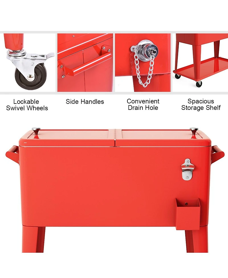 Slickblue 80 Quart Outdoor Patio Rolling Steel Construction Cooler