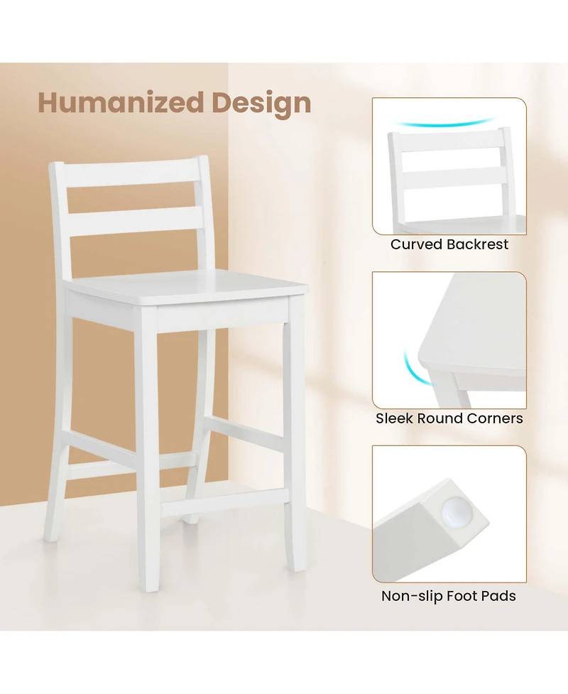 24-Inch Wooden Bar Stools Set of with Ergonomic Backrest Counter Height