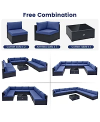 10 Pcs Patio Rattan Furniture Set Outdoor Wicker Sofa Table Cushioned Seat