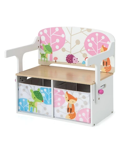 Slickblue 3 in 1 Kids Convertible Activity Bench with 2 Removable Fabric Bins
