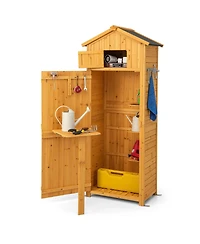 Slickblue 71 Inch Tall Garden Tool Storage Cabinet with Lockable Doors and Foldable Table-Natural