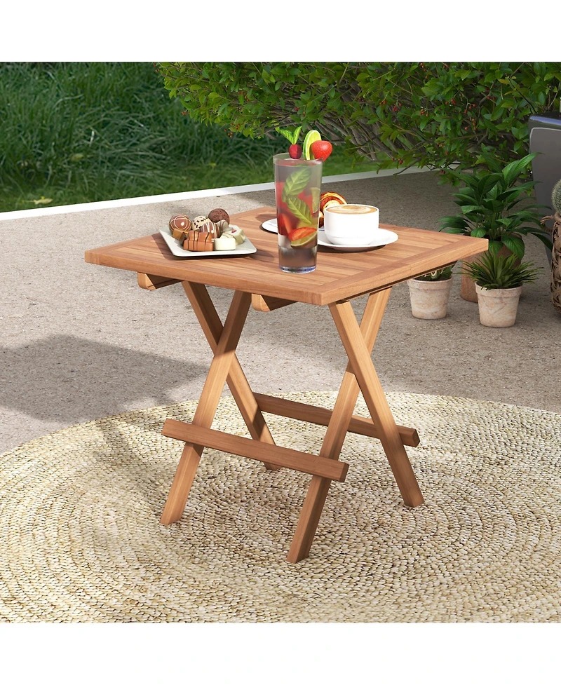 Slickblue Square Patio Folding Table Indonesia Teak Wood with Slatted Tabletop Portable for Picnic