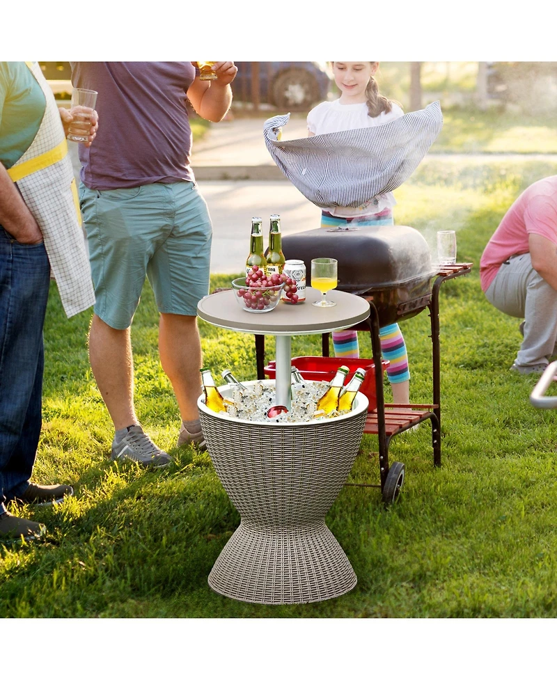 Slickblue 3 in 1 8 Gallon Patio Rattan Cooler Bar Table with Adjust Ice Bucket
