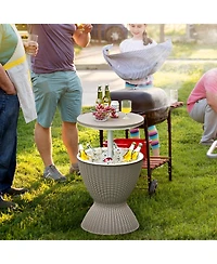 Slickblue 3 in 1 8 Gallon Patio Rattan Cooler Bar Table with Adjust Ice Bucket