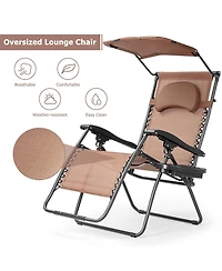 Slickblue Folding Recliner Lounge Chair with Shade Canopy Cup Holder