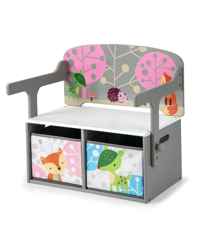 Slickblue 3 1 Kids Convertible Activity Bench with 2 Removable Fabric Bins