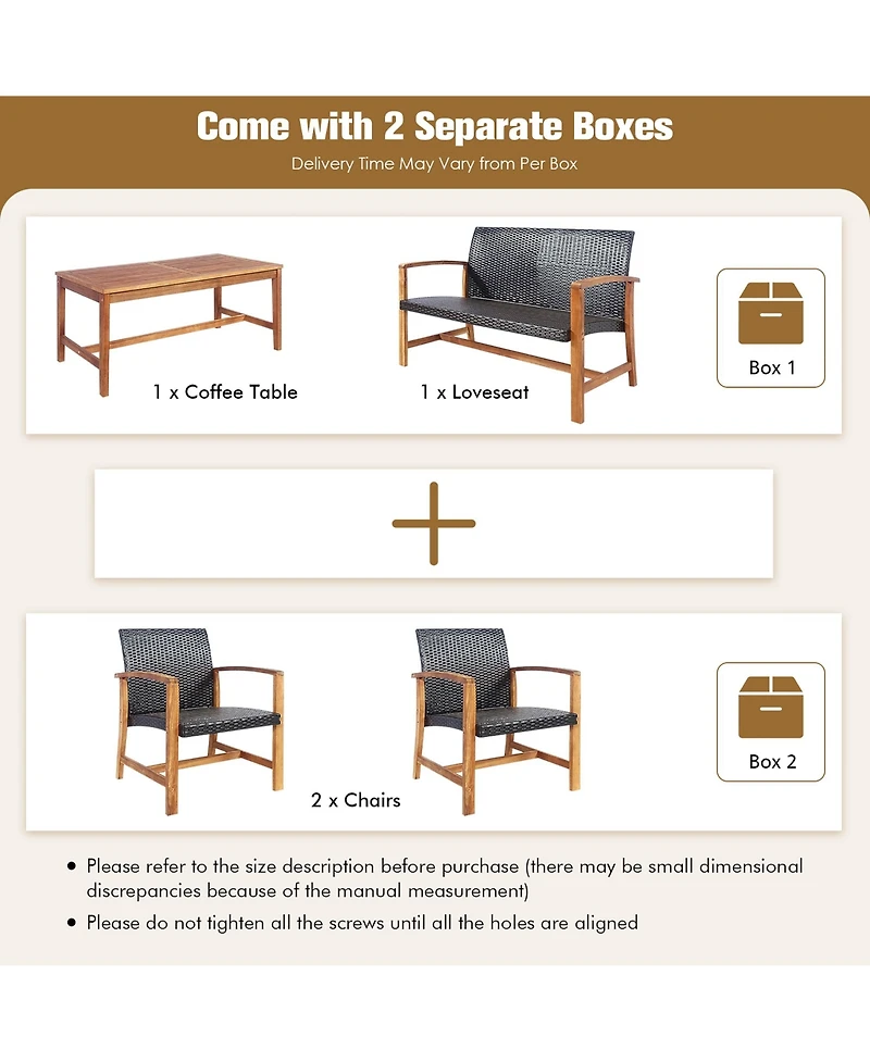 Costway 8PCS Outdoor Patio Rattan Furniture Set Acacia Wood Frame Sofa Loveseat Garden