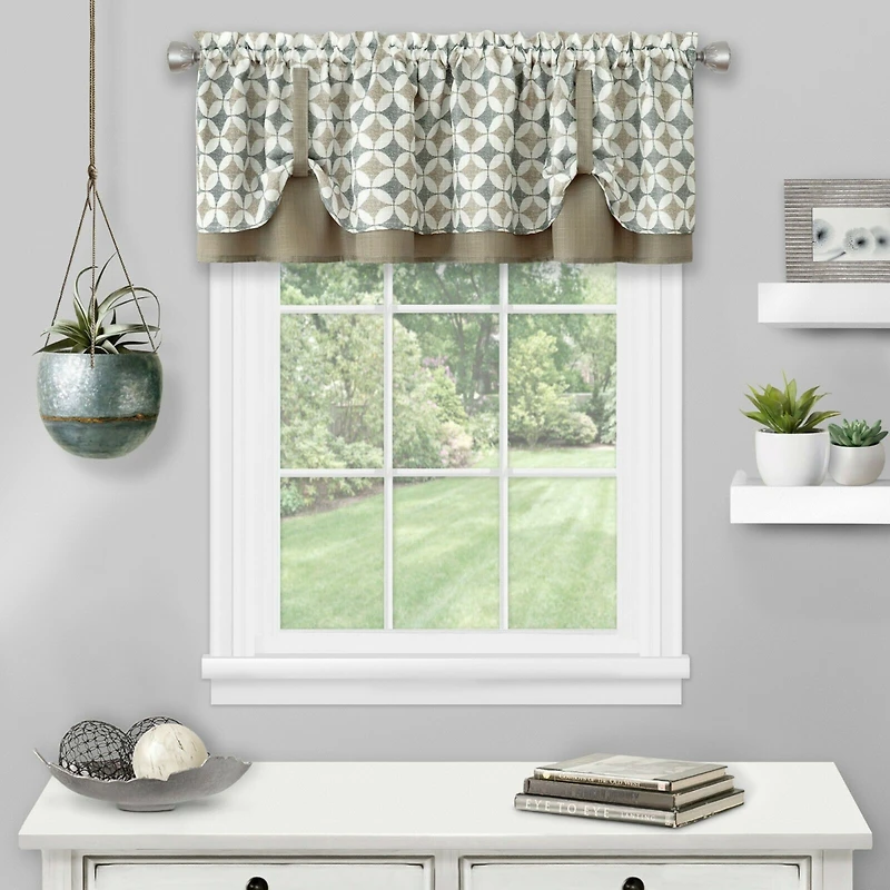 Kate Aurora Modern Geometric Button Tuck Rod Pocket Window Valance