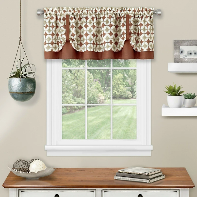 Kate Aurora Modern Geometric Button Tuck Rod Pocket Window Valance