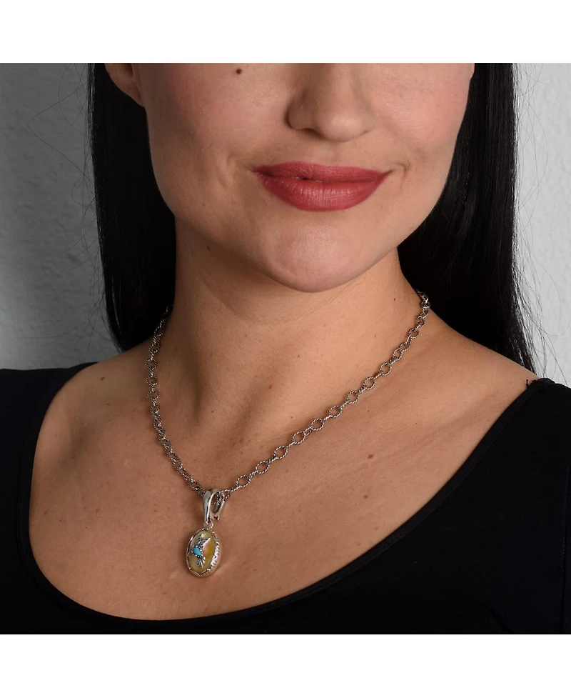 American West Jewelry Genuine Lapis and Blue Turquoise Sterling Silver Women's Hummingbird Pendant Enhancer