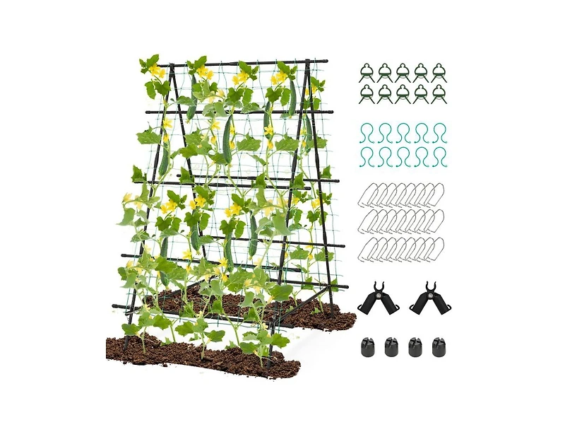 Slickblue A-Frame Garden Cucumber Trellis with Netting for Climbing Plants Outdoor-Black