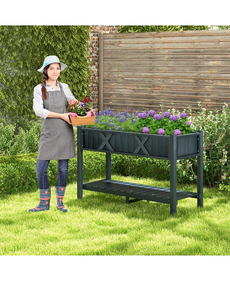 Slickblue Poly Wood Elevated Planter Box with Legs Storage Shelf Drainage Holes