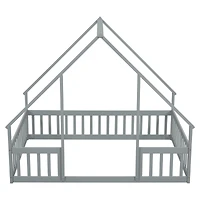 Streamdale Full Wood House-Shaped Floor Bed with Fence, Guardrails, Grey