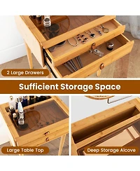 Sugift Bamboo Makeup Vanity Table with Mirror with 2 Storage Drawers