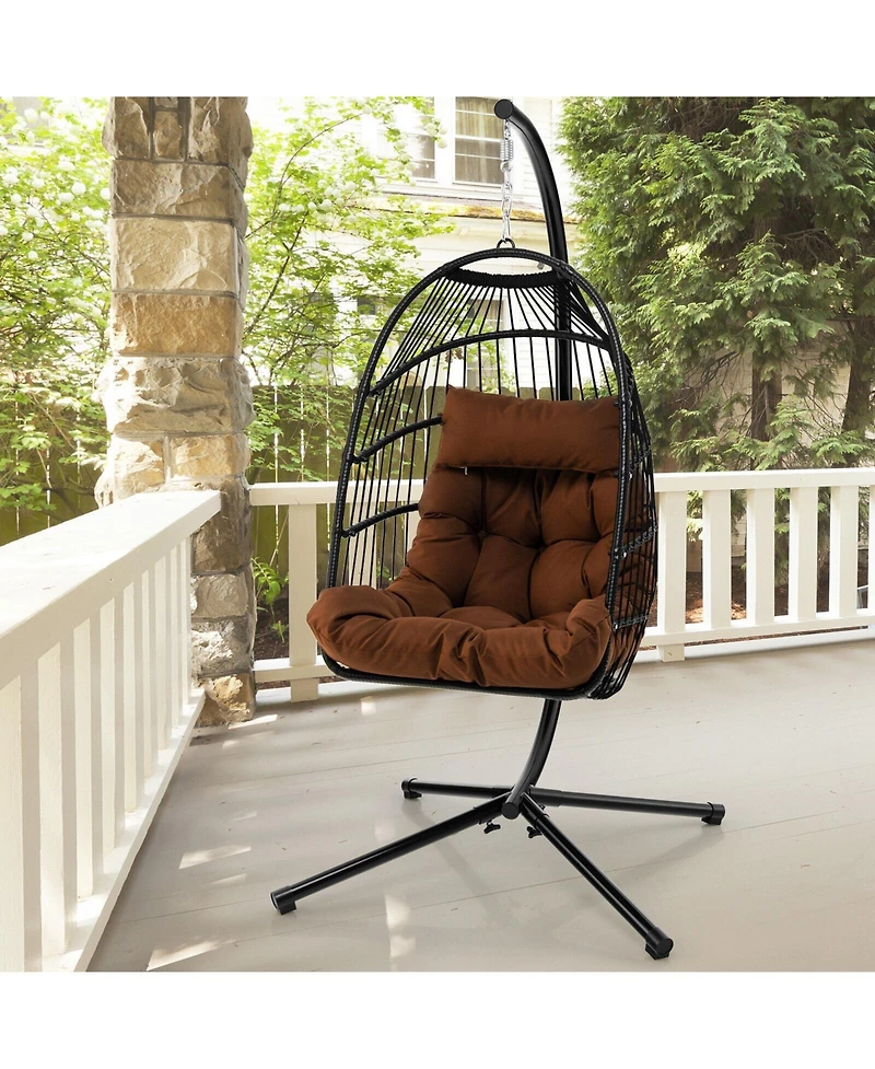 Inolait Patio Hanging Egg Chair with Stand Waterproof Cover and Folding Basket