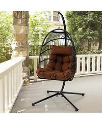 Inolait Patio Hanging Egg Chair with Stand Waterproof Cover and Folding Basket