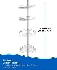 Kenney 4-Tier Spring Tension Razor Holder Shower Corner Pole Caddy