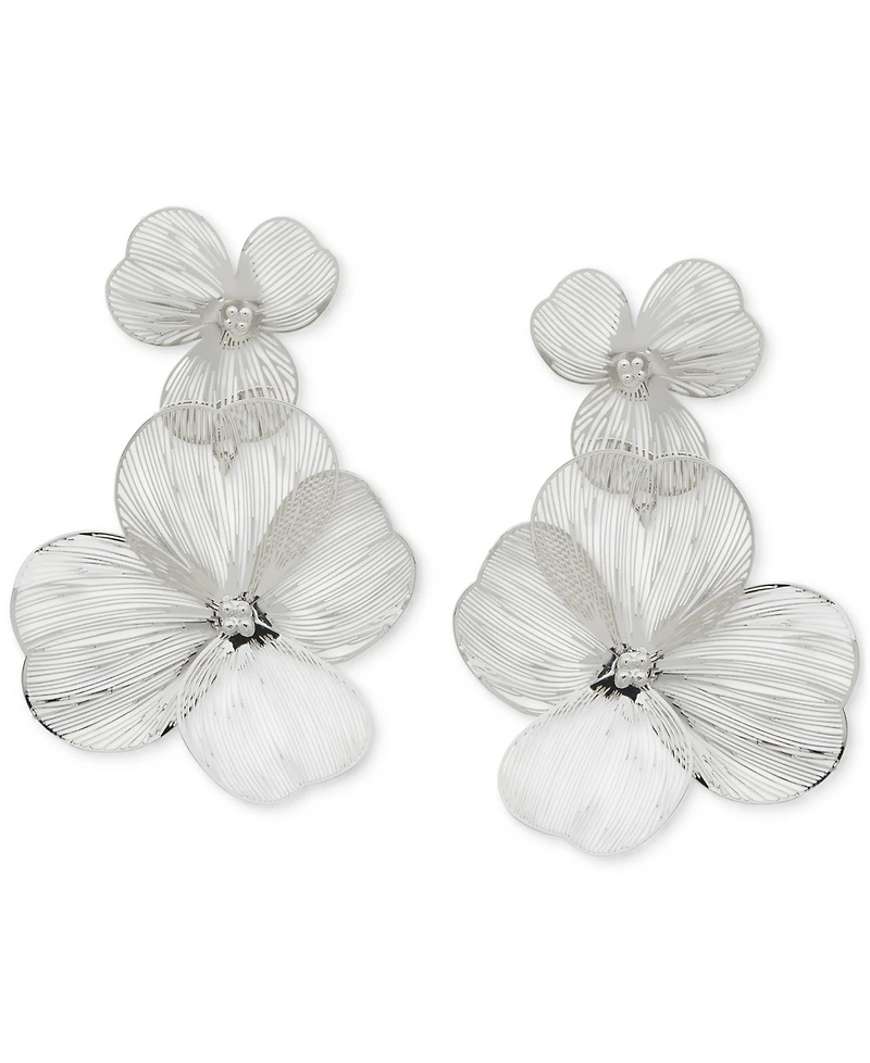 lonna & lilly Silver-Tone Openwork Flower Double Drop Earrings