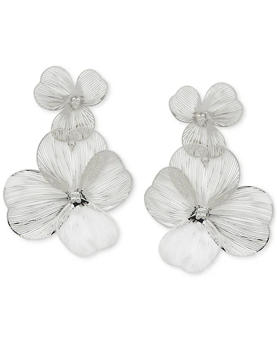 lonna & lilly Silver-Tone Openwork Flower Double Drop Earrings