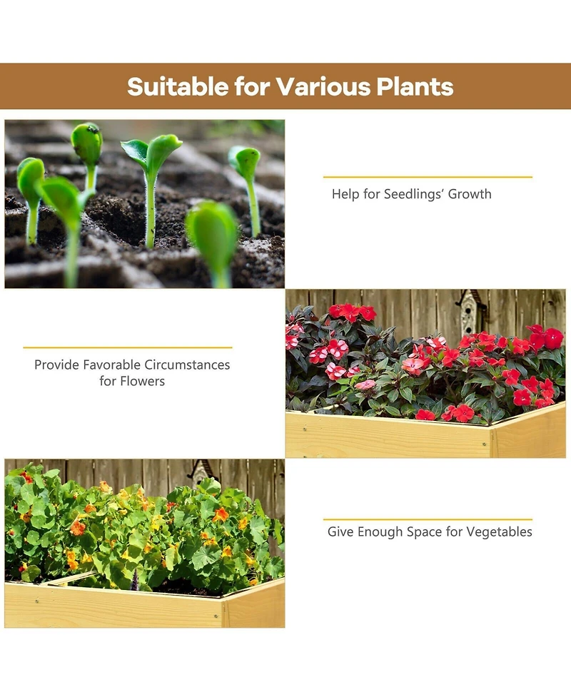 Sugift Raised Wooden Planter Vegetable Flower Bed with Liner