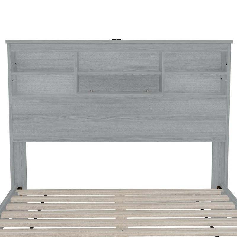 Streamdale Vintage Platform Bed with Storage Headboard and Charging