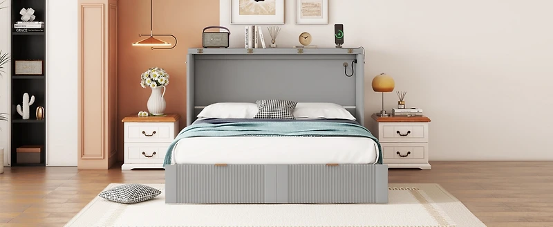 Streamdale Murphy Bed with Drawer, Sockets, Usb Ports in Gray