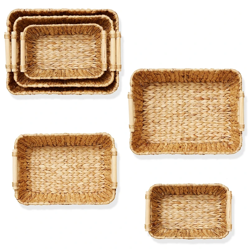 Casafield (Set of 2) Seagrass Oval Storage Baskets with Wooden Handles - Large Woven Bin Organizers Natural