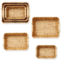 Casafield (Set of 2) Seagrass Oval Storage Baskets with Wooden Handles - Large Woven Bin Organizers Natural